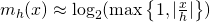 m_h(x)\approx \log_2(\max\left\{1,\lvert\frac xh\rvert\right\})